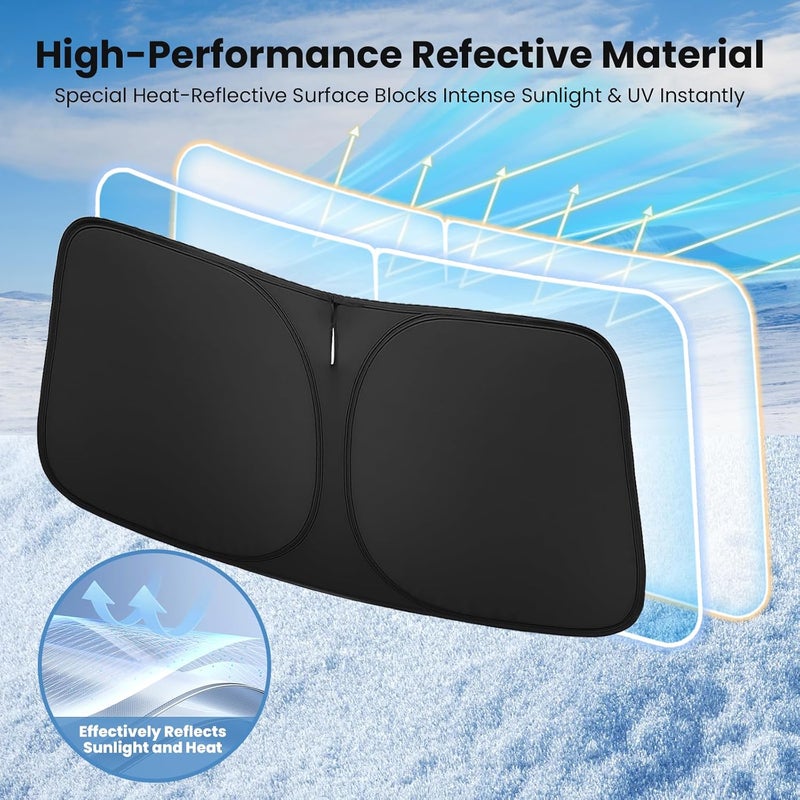 Autopect Windshield Sun Shade for Toyota Highlander L LE XLE Limited Platinum 2020-2025 – Custom Fit Sun Shield with Mirror Cut‑Out, Blocks Heat & UV, Foldable - Toyota Highlander Windshield Sunshade - Image 3